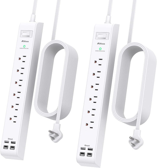 2 Pack Power Strip with 15FT Cord and 6 Outlets for Home Use