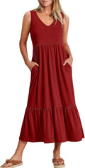 Womens Summer Maxi Dress Fit & Flare V Neck Sleeveless - Comfortable