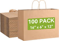 Brothersbox Large Brown Paper Bags with Handles 100PCS - Durable Kraft