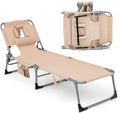 Beige Goplus Tanning Chair with Face Hole - Folding Patio Lounge