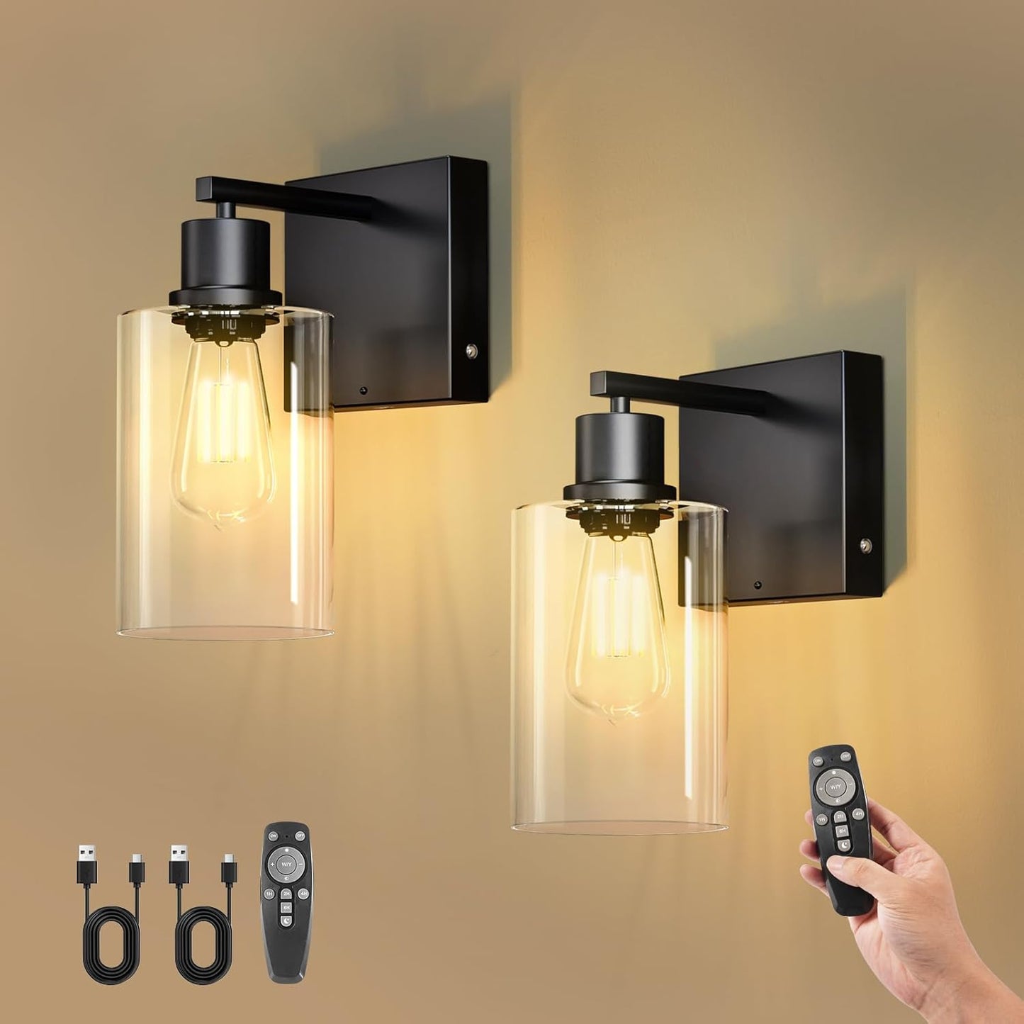 Battery Operated Wall Sconce Set of 2 with Remote Control