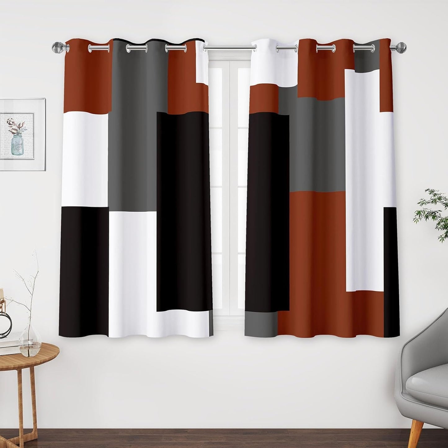 Burnt Orange 100% Blackout Curtains for Bedroom and Living Room
