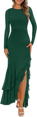 Cocktail Dresses For Women Ruched Maxi Ruffle Mermaid Dress - Fall