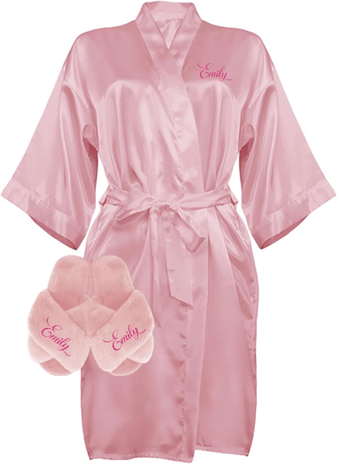Custom Women Satin Robes and Slippers Gift Set for Her
