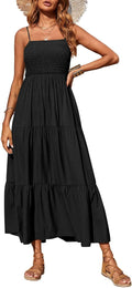Women's Summer Maxi Dress Smocked Spaghetti Strap - Boho Beach