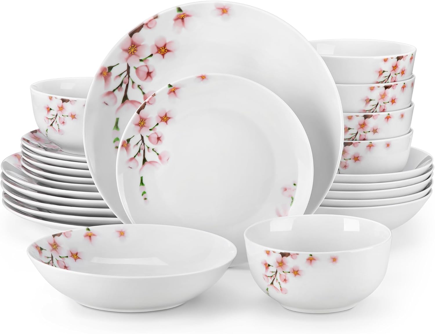 VEWEET Dinnerware Sets for 6 with Pink Floral Design and Elegance