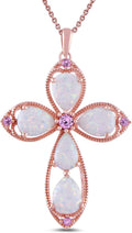 Elegant Rose Gold Cross Pendant Necklace with Opal and Sapphire