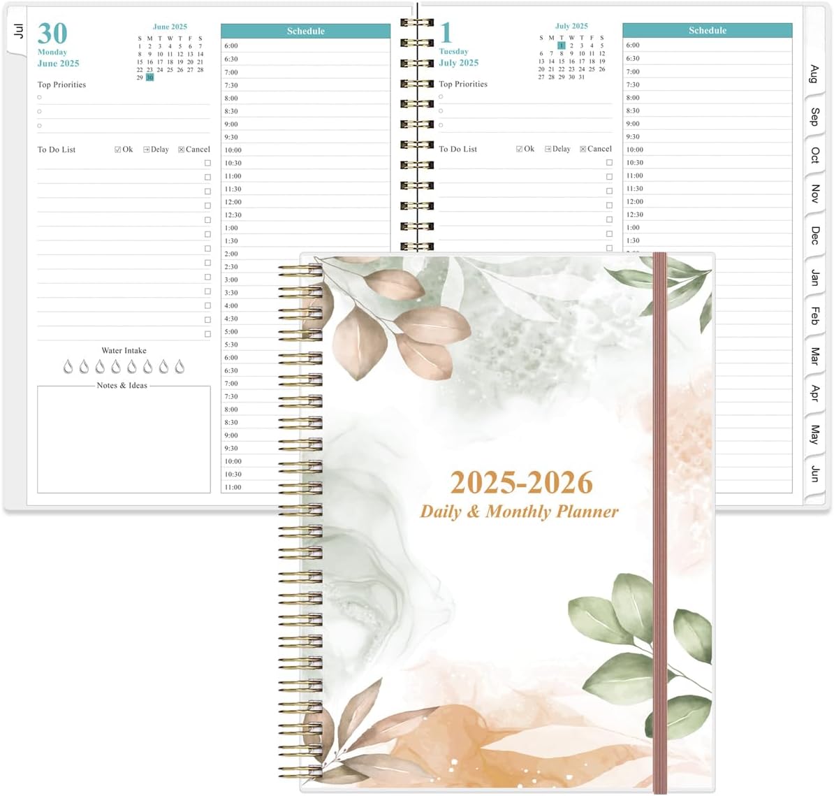 2025-2026 Daily & Monthly Planner with Rose Leaf Design