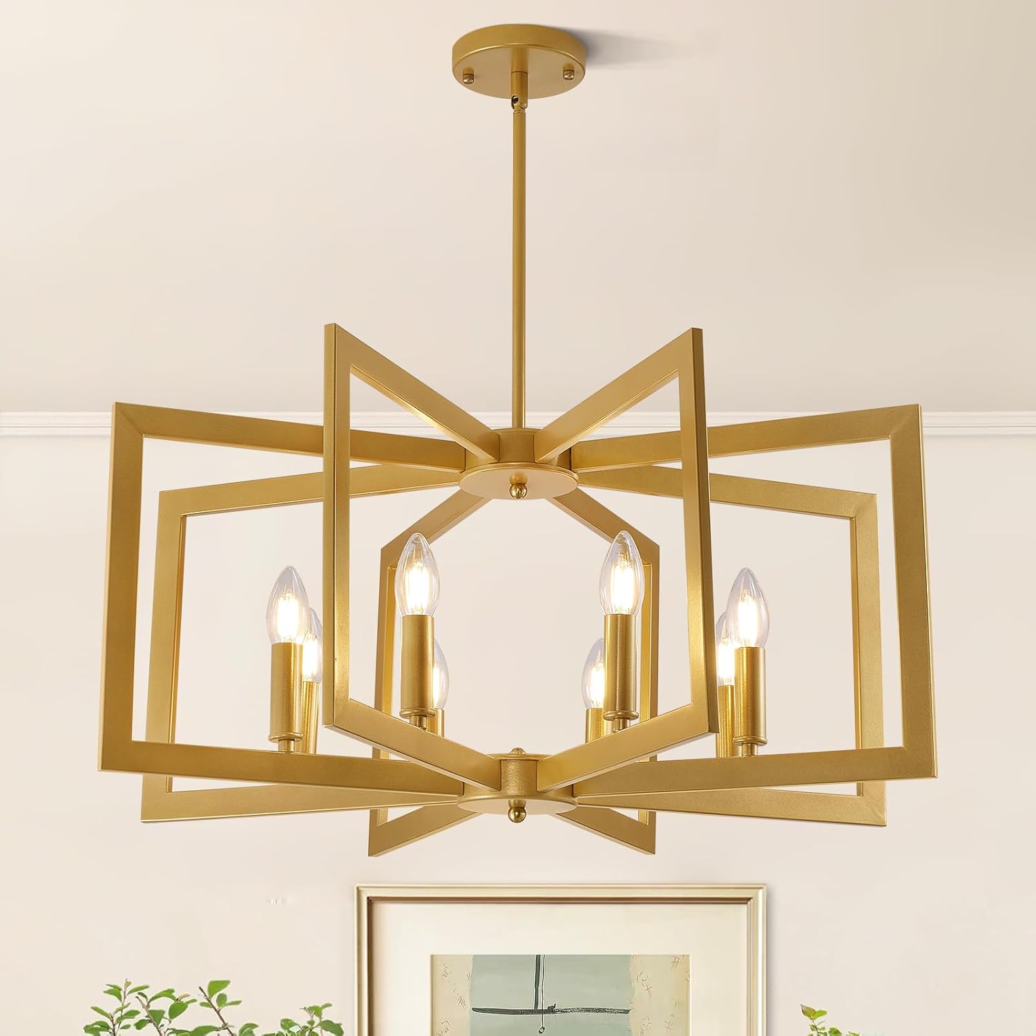 Gold Chandelier 8-Light Modern Geometric Ceiling Pendant Light