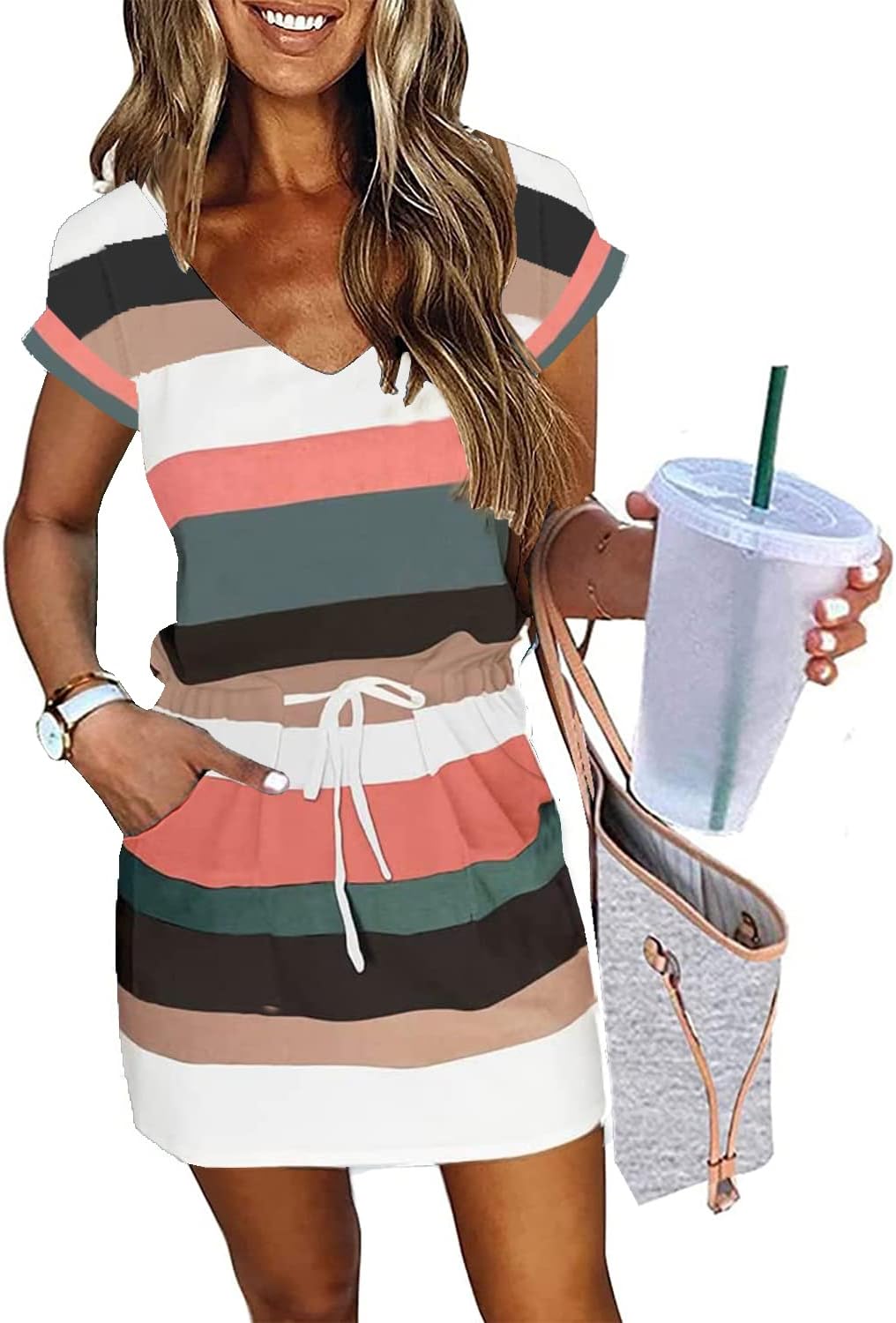Womens Summer Dress with Lantern Sleeves and Tie Front Design