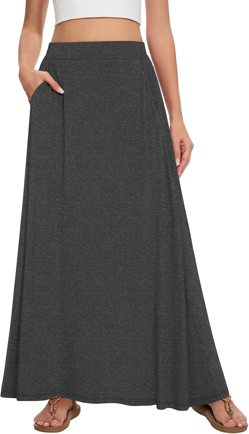 Womens Maxi A-line Long Skirt Casual with Pockets for Style