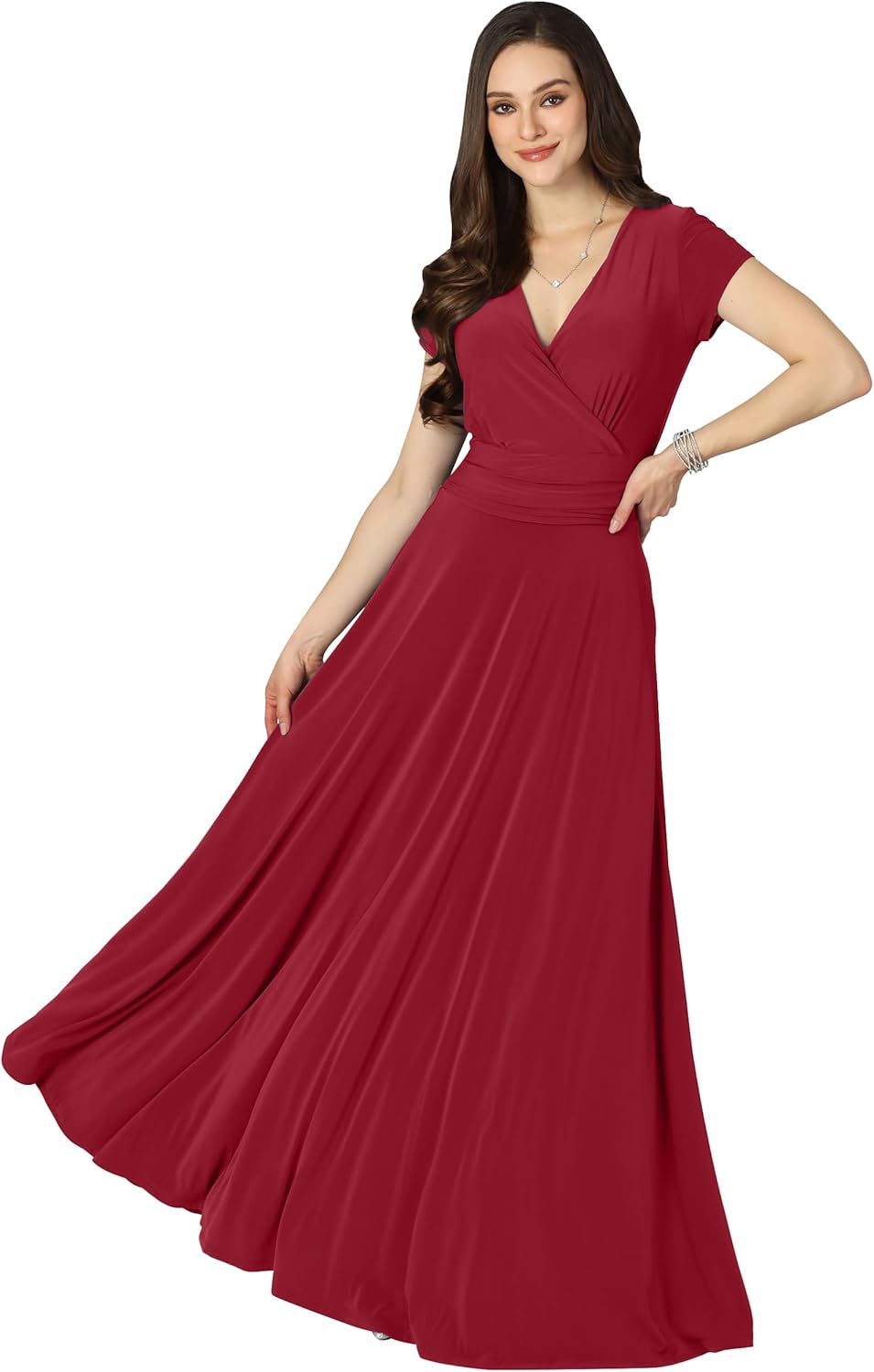 KOH KOH Womens Sexy Cap Short Sleeve V-Neck Flowy Gown