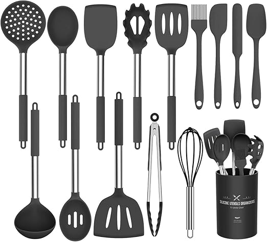 Silicone Cooking Utensil Set - 15pcs Kitchen Utensils for Cooking