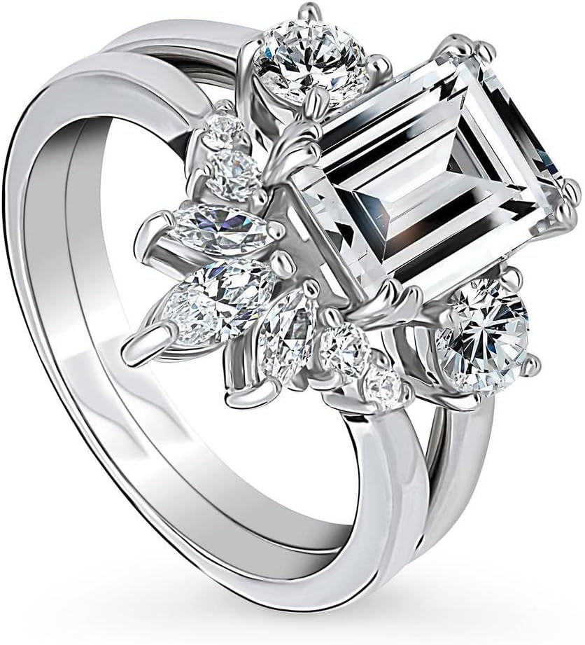 BERRICLE Sterling Silver 3-Stone Wedding Engagement Ring Set