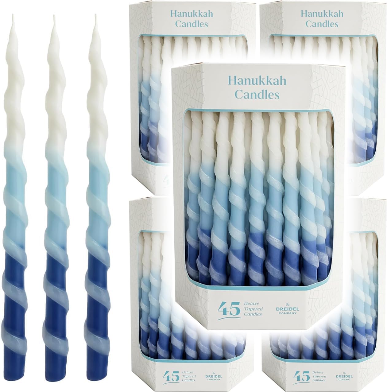Deluxe Twisted Blue & White Hanukkah Menorah Candles 5-Pack