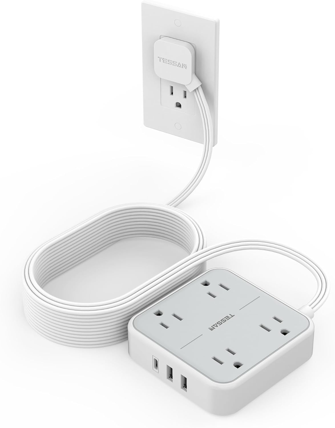 TESSAN 15ft Surge Protector Power Strip: 4 Outlets, 3 USB, Surge Protection