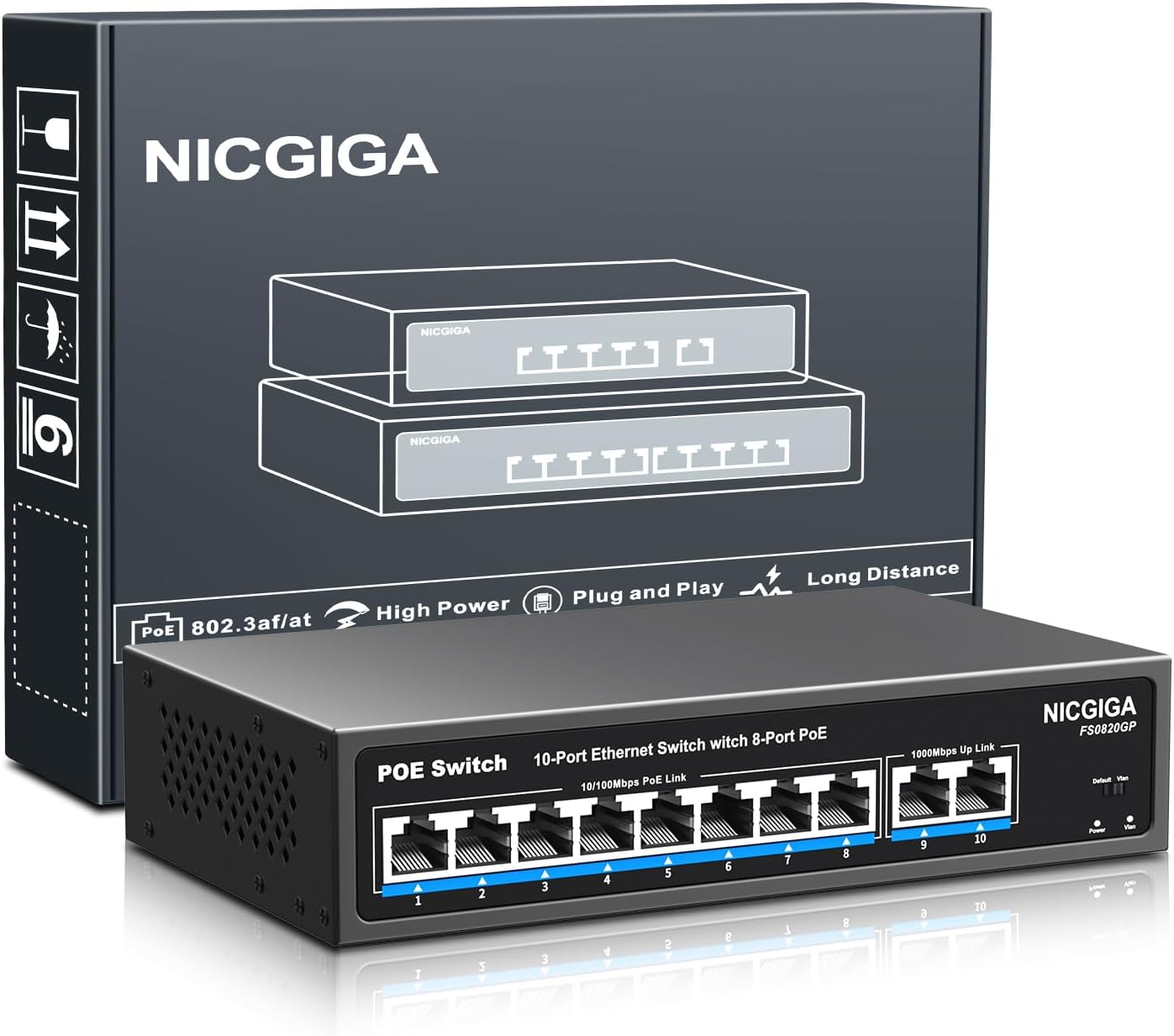 8 Port PoE Switch with 120W Power Budget and Gigabit Uplink