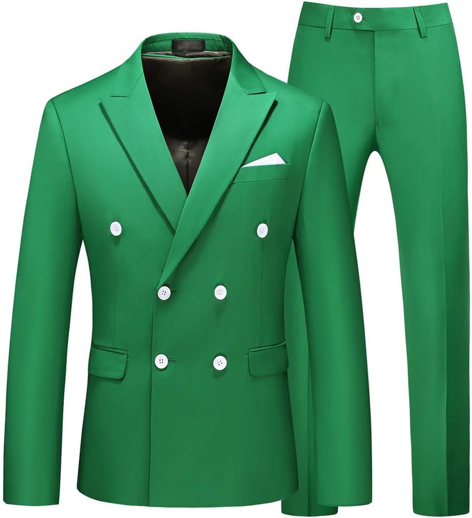 MOGU Mens 2 Piece Double Breasted Slim Fit Tuxedo Suit
