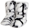 QMFUR Women's Furry Faux Fur Mid Calf Snow Boots - Warm Fluffy Fit