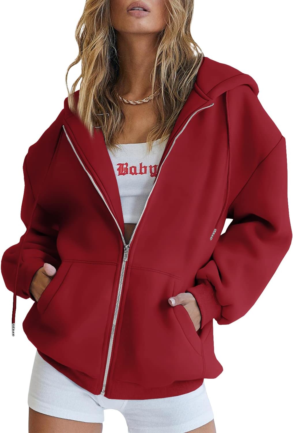 EFAN Women's Oversized Drawstring Zip Up Hoodies for Fall