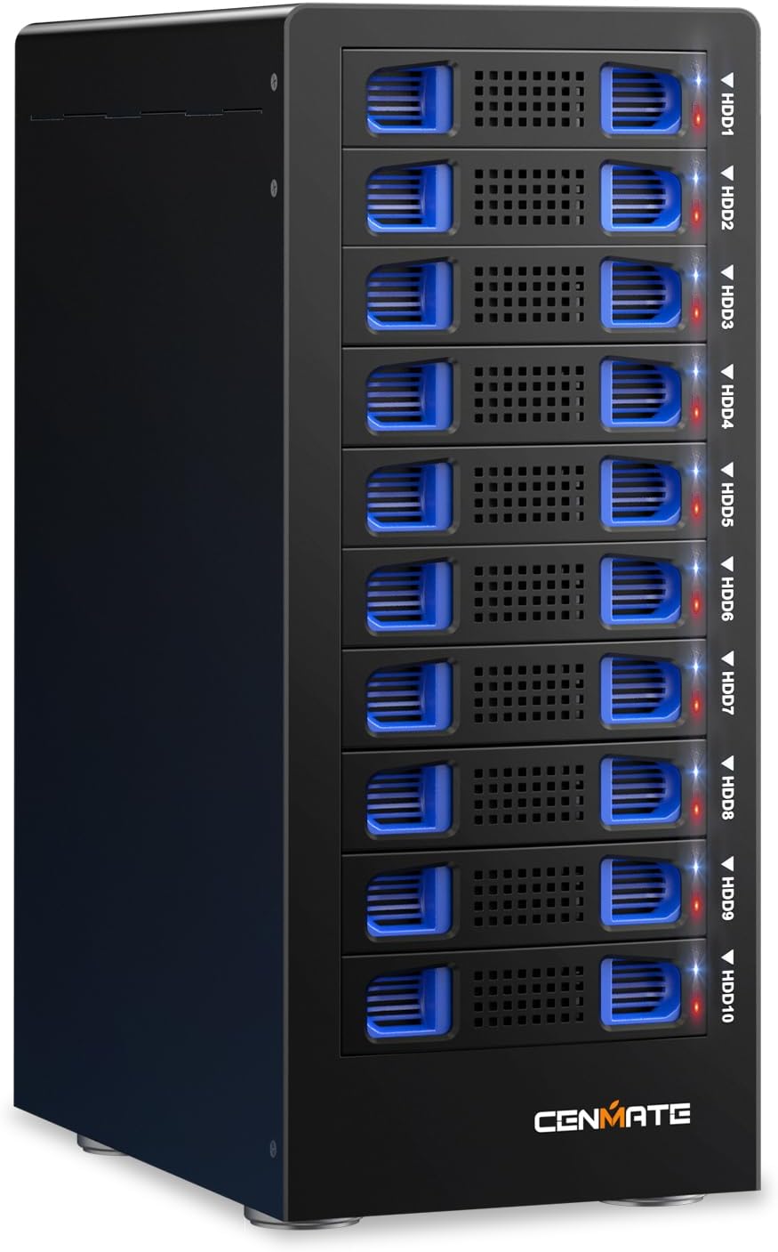 10 Bay Hard Drive Enclosure with Cooling Fan for 2.5/3.5 in HDD/SSD
