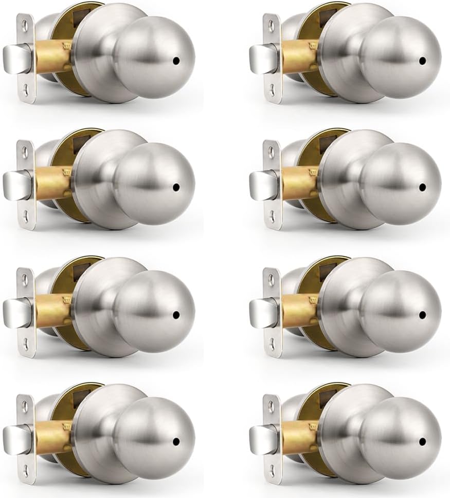 Probrico Brushed Nickel Door Knob for Privacy Needs - 8 Pack