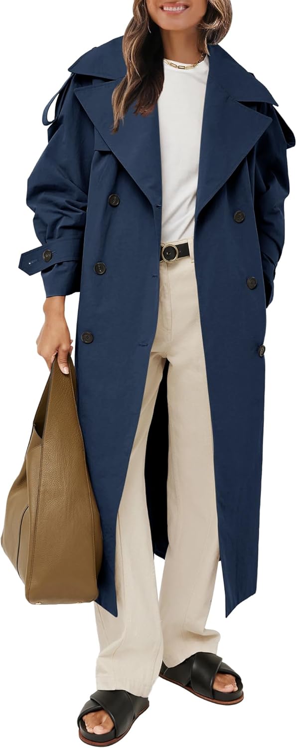 Farktop Womens Oversized Long Trench Coat for Stylish Elegance