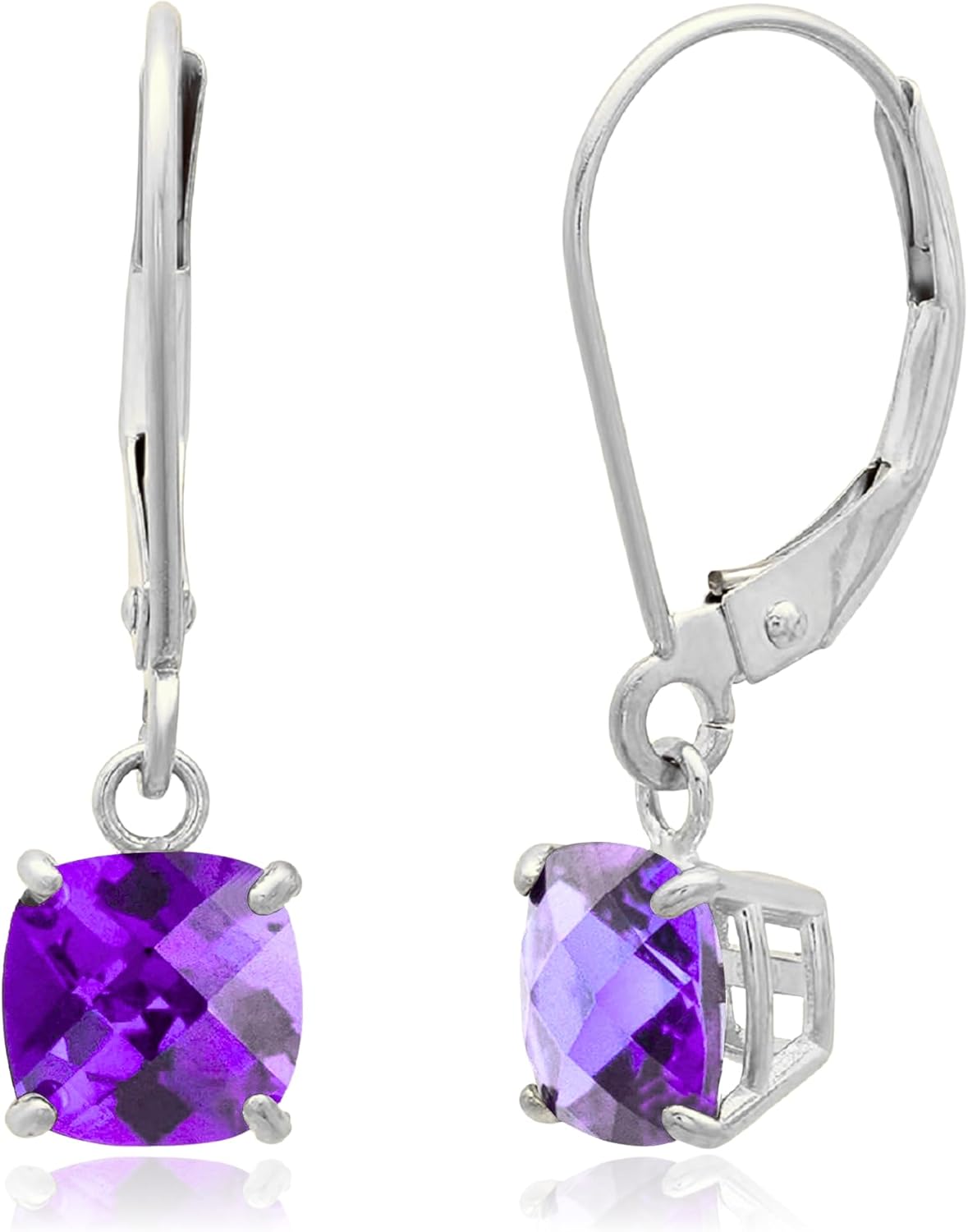 Solid 10K Gold Cushion Cut Dangle Gemstone Earrings for Women