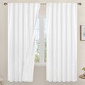 White 100% Blackout Linen Curtains 52 x 72 in - Full Room Darkening