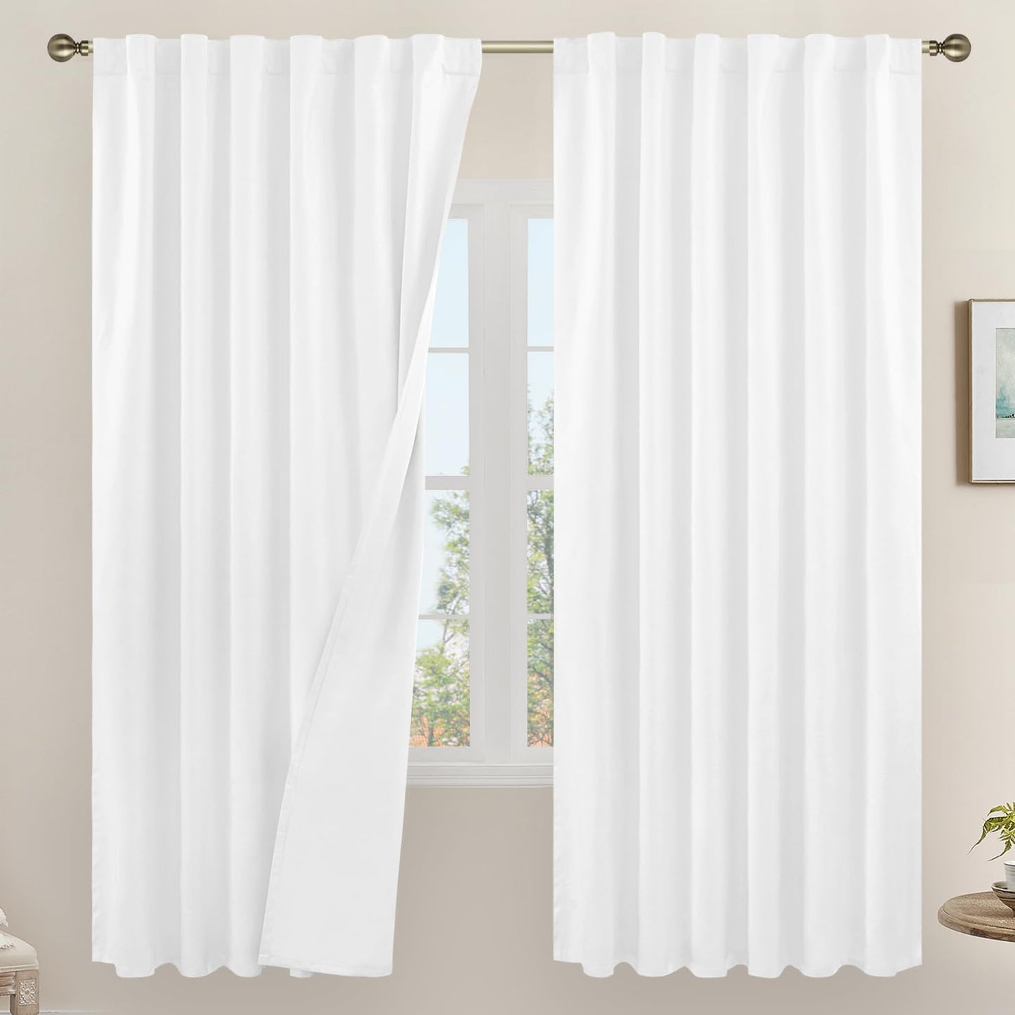 LAMIT 100% Blackout Linen Curtains for Full Room Darkening