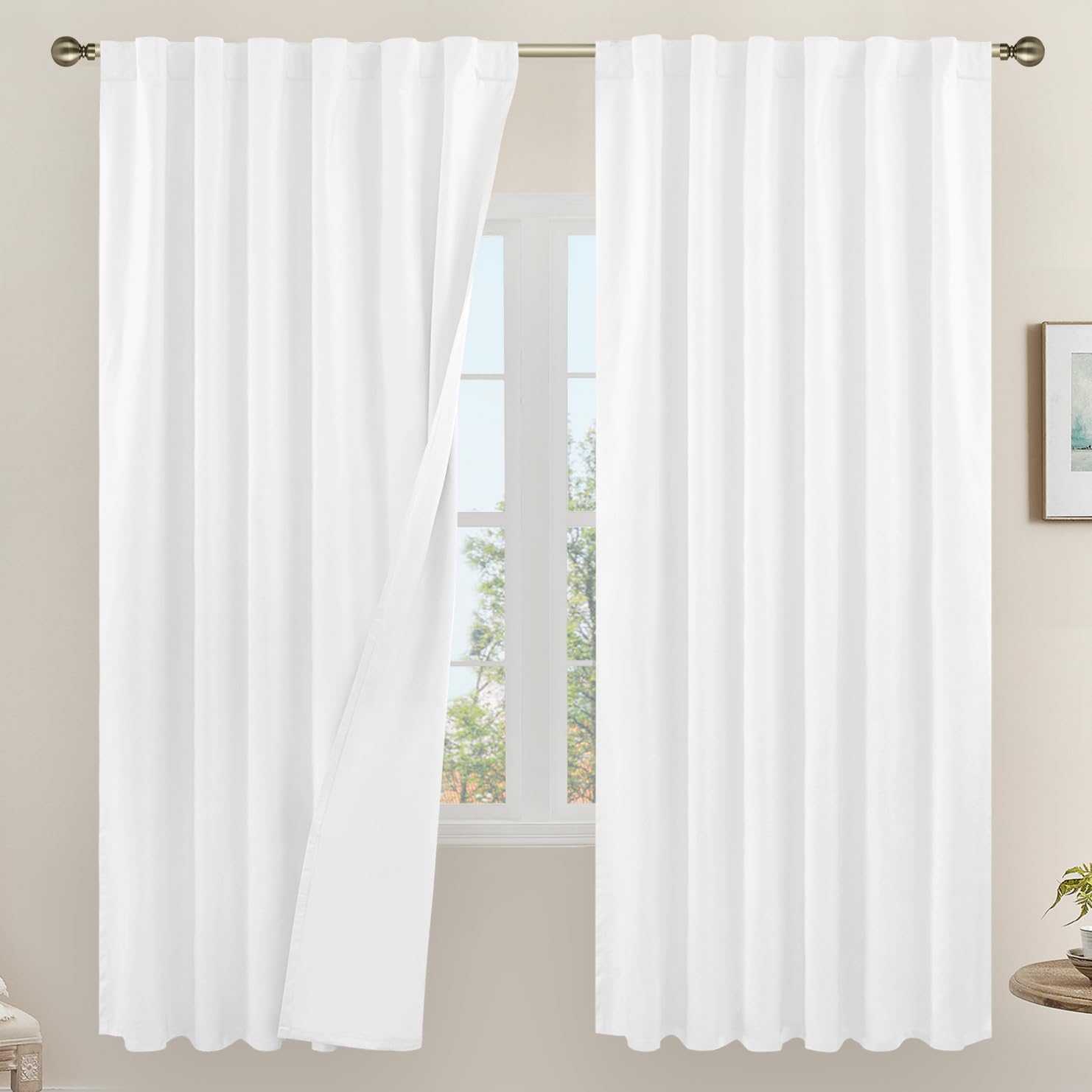 LAMIT 100% Blackout Linen Curtains for Full Room Darkening