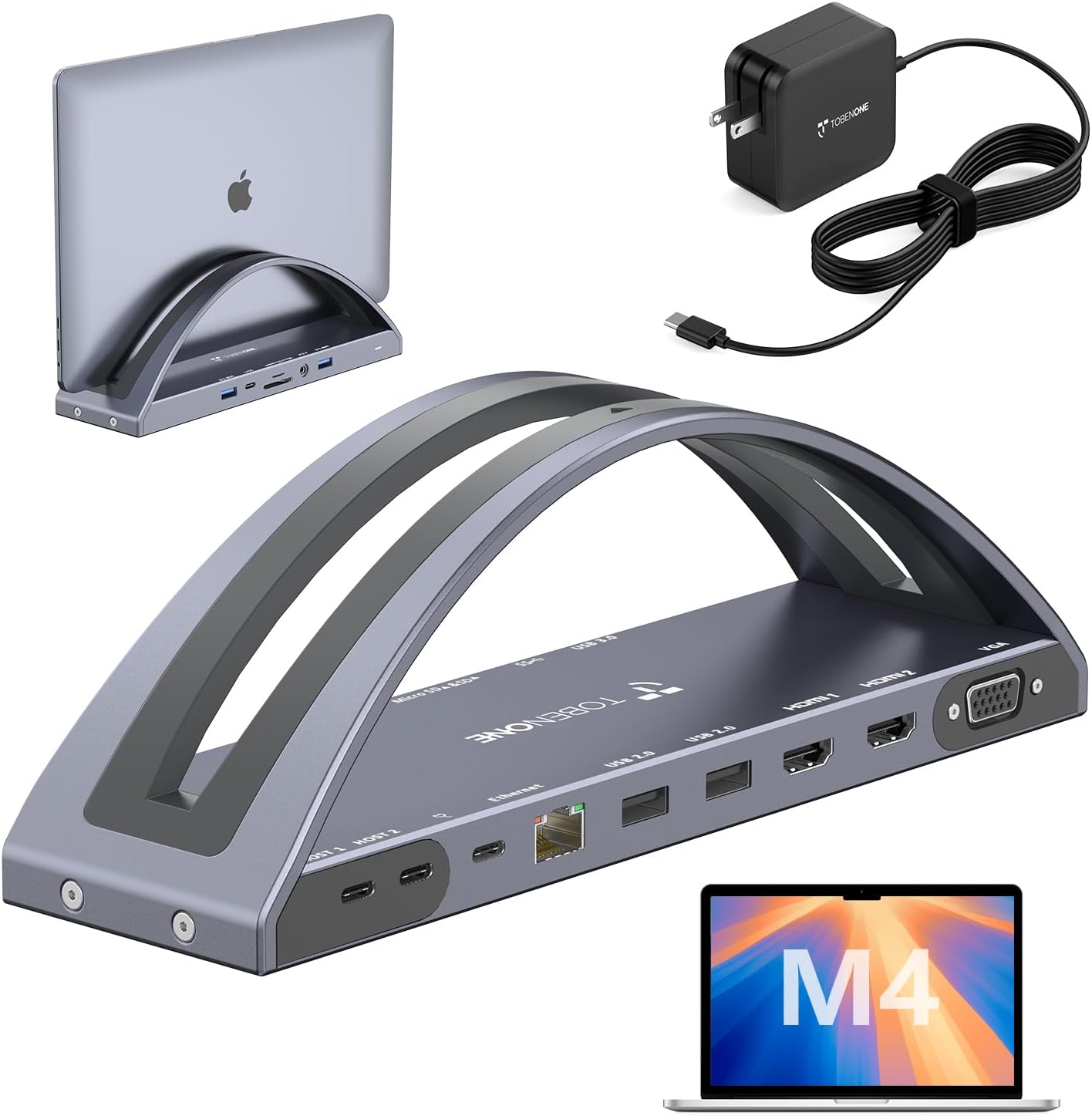TobenONE MacBook Docking Station Dual Monitor 4K with Power Adapter