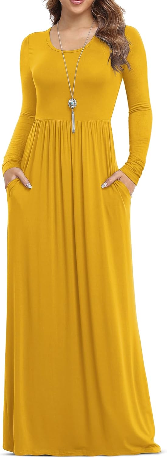 VIISHOW Women's Long Sleeve Maxi Dresses with Pockets for Casual Wear