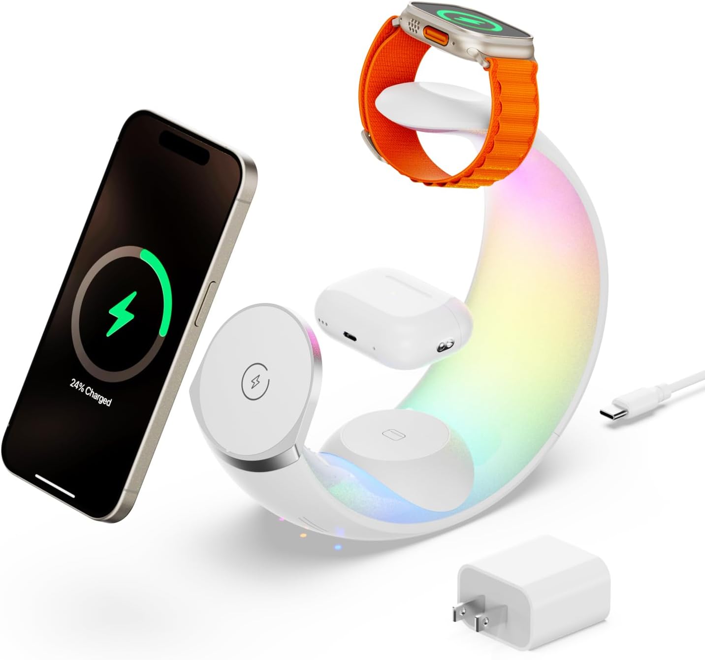 3 in 1 Charging Station for Apple Devices with RGB Night Light