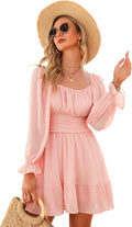EXLURA Women Tie Back Ruffle Mini Dress - Casual Square Neck