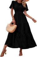 PRETTYGARDEN Women's Boho Floral Smocked Waist Maxi Dress - Flowy