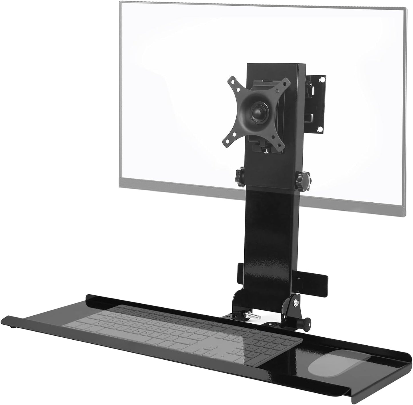 Height Adjustable Monitor Wall Mount with Foldable Keyboard Tray for Efficient Work Setup - TooCust