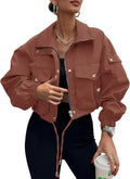 Womens Cropped Bomber Jacket Trendy Zip Up Lightweight Utility Anorak