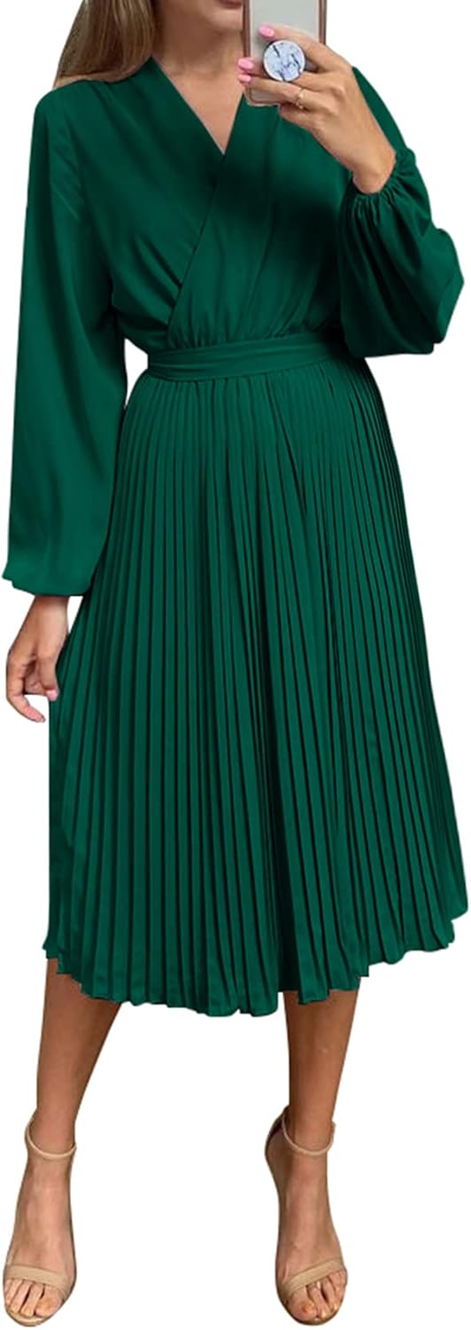 PRETTYGARDEN Women's Spring Midi Dress with Puff Sleeves