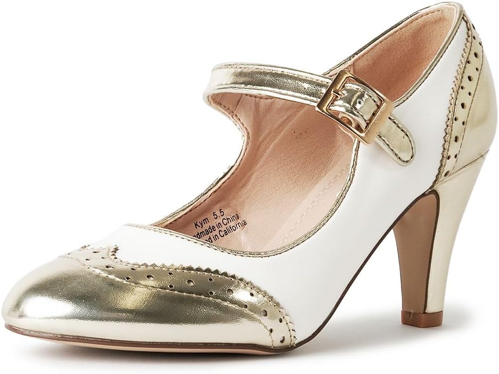 J. Adams Mary Jane Oxford Pumps - Retro Round Toe Kitten Heels