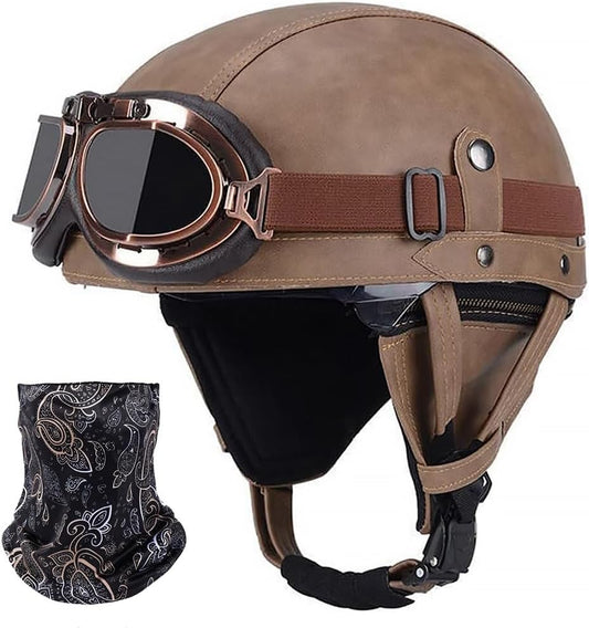 Vintage German Leather Motorcycle Half Helmet for Men and Women