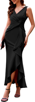 Women's Formal Wedding Guest Midi Ruffle Dress - Elegant V-Neck Fit
