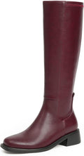 Knee High Boots Women Faux Leather Elastic Boots Low Heel - Versatile