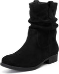 Women's Ankle Boots - Slouchy Low Calf Flat Booties for Comfort