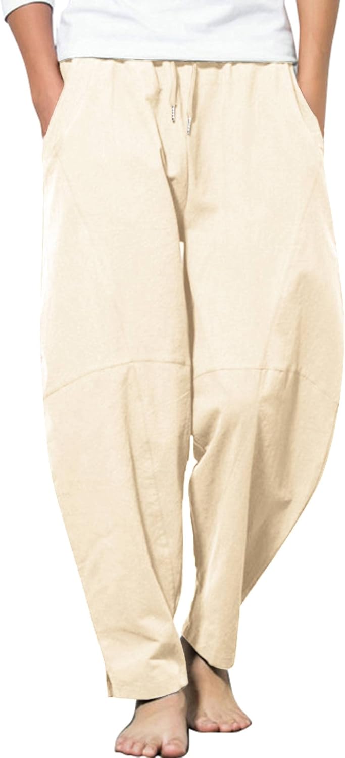 COOFANDY Men's Linen Harem Drawstring Pants for Summer Comfort