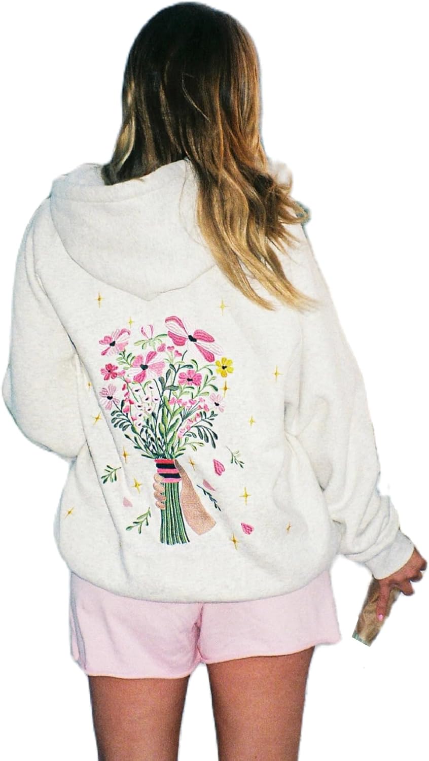 Floral Embroidered Oversized Hoodie - Aesthetic Chic!