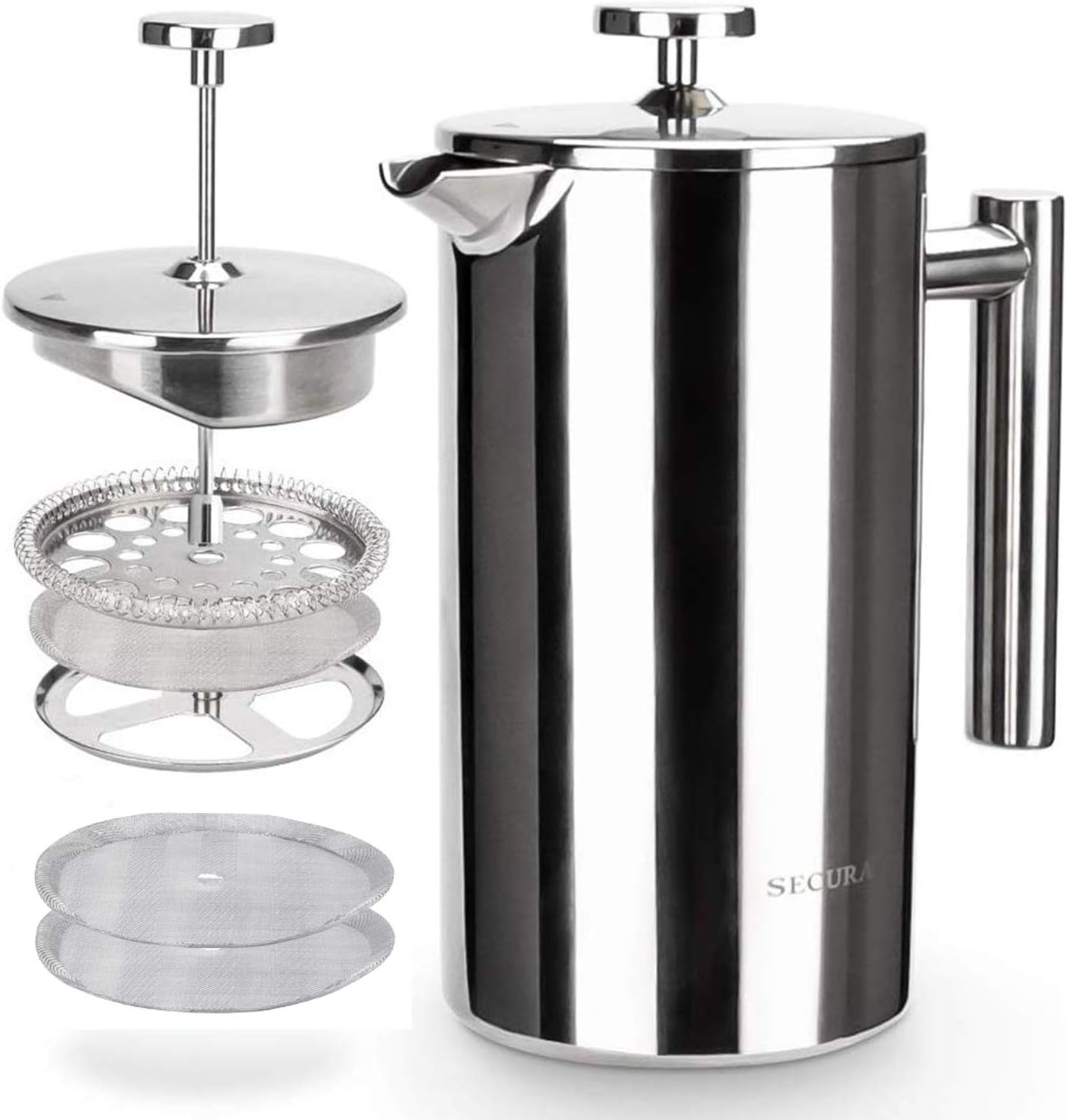 Secura 304 Grade Stainless Steel French Press 34oz - 2 Extra Screens