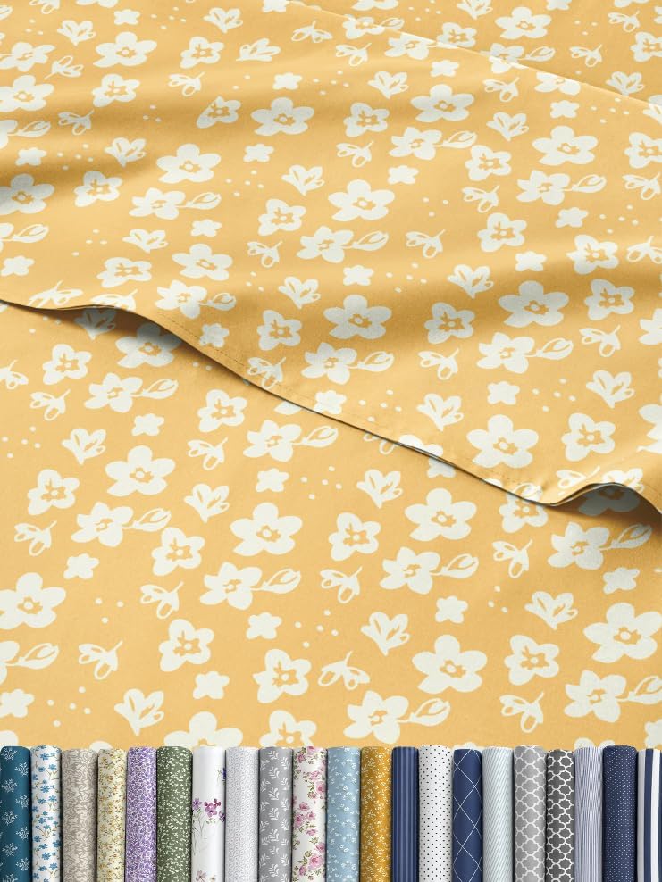 Floral Sheets Full Set - Yellow Botanical Bedding for Comfort