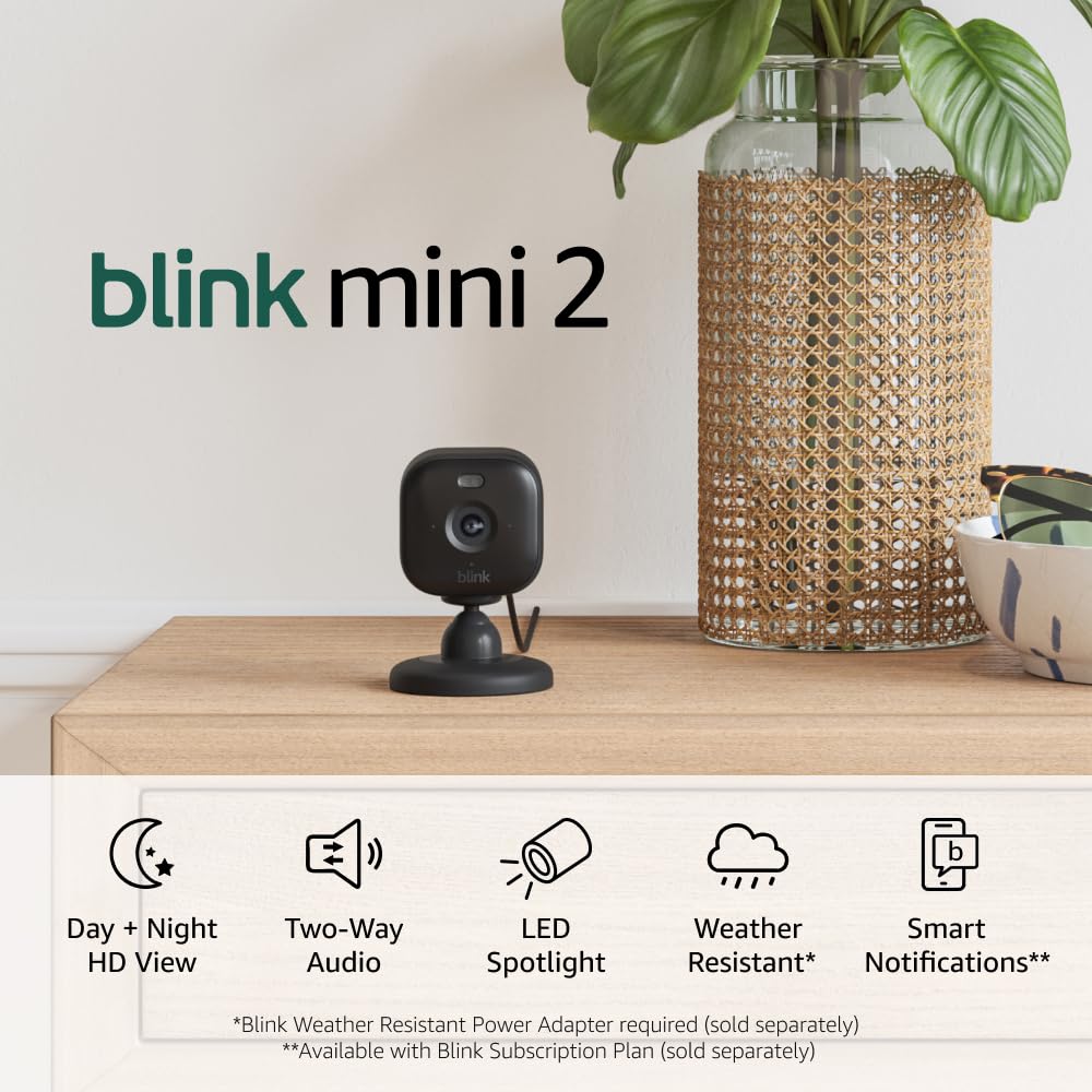 Blink Mini 2 Home Security Cameras - HD Video, Night Vision, Motion Detection.