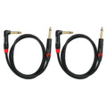 1/4 in TS Right Angle to 1/4 in TS 3 ft Cable 2 Pack - Durable Audio